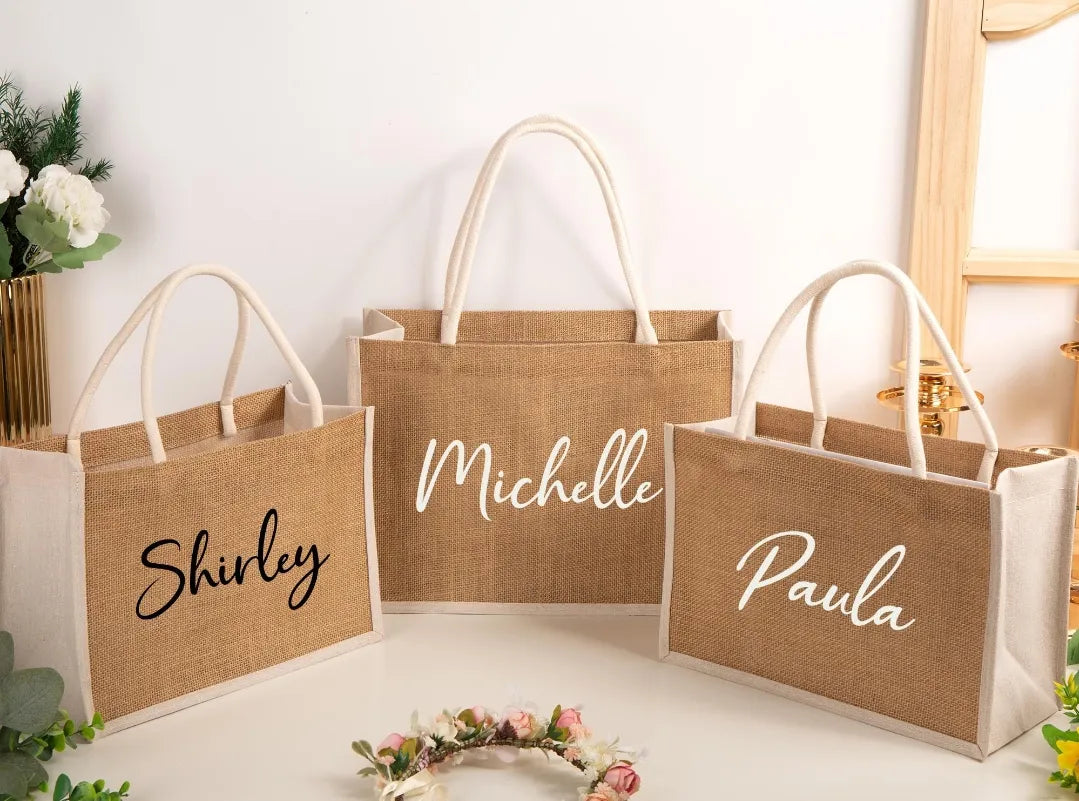 Personalized Burlap Tote Bag for Bridesmaids