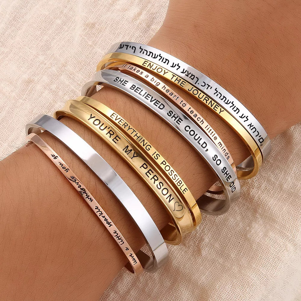 Personalized Stainless Steel Cuff Bracelet for Women and Men - Custom Engraved with Name, Text, and Symbols