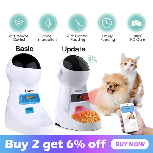 Iseebiz 3L Automatic Pet Feeder: Customizable Portions, Voice Recording, and IR Detector for Happy Meal Times