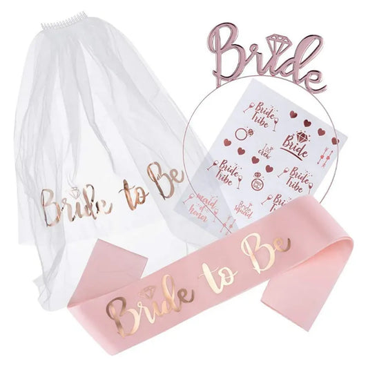 Bridal Shower Party Set: Veil, Sash, Hairband & Decor