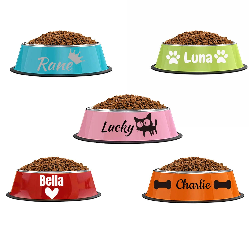 Personalized Stainless Steel Pet Bowl with Non-Slip Design and Custom Name for Cats and Dogs