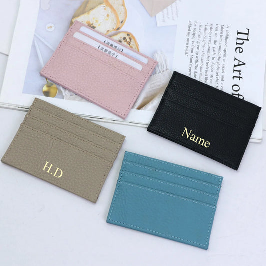 Personalized Pebble Leather Credit Card Holder with Gift Box - 100% Genuine Leather Unisex Design