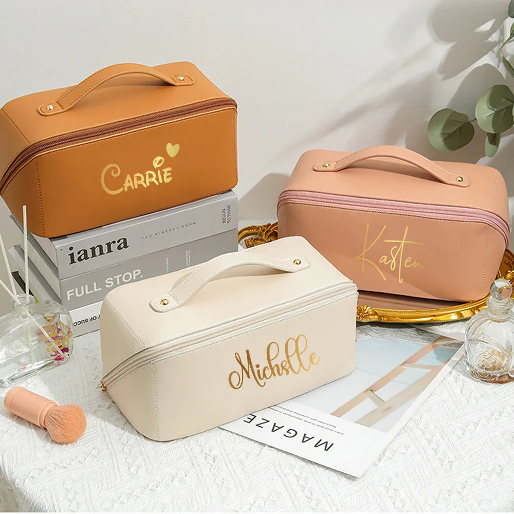 Personalized Travel Cosmetic Bag with Custom Name - Waterproof PU Makeup Pouch for Women