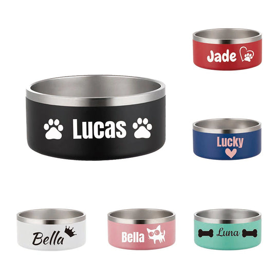 Personalized Stainless Steel Pet Bowls with Custom Name for Dogs and Cats