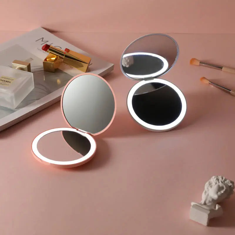 Small LED Light Cosmetic 2 Side Folding Makeup Mirror