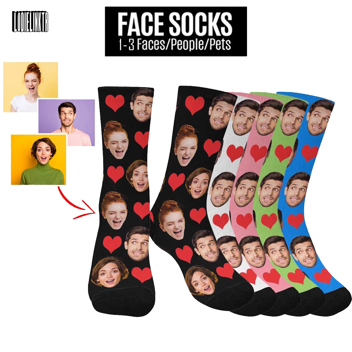 Face Socks Personalized Heart Unisex Socks With Photo Print